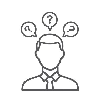 İş adamı düşüncesi. Soru işareti, simge, vektör.