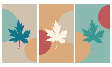 Botanik duvar sanat vektörü ayarlandı. Yapraklı sonbahar tasarımı.