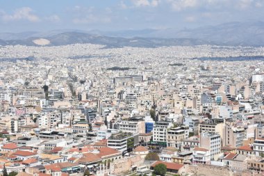 Akropolis tepesinden Atina 'nın evlerinin panoramik manzarası. Yunanistan 'ı gezmek ve tatil.