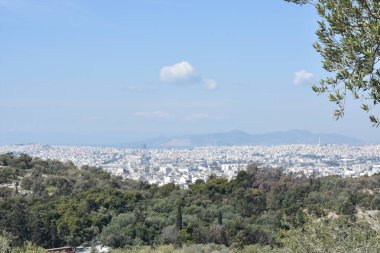 Akropolis tepesinden Atina 'nın evlerinin panoramik manzarası. Yunanistan 'ı gezmek ve tatil.