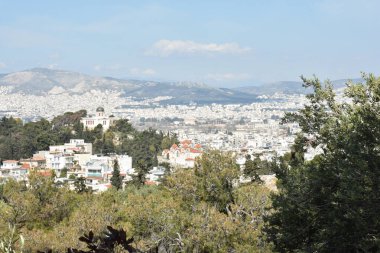 Akropolis tepesinden Atina 'nın evlerinin panoramik manzarası. Yunanistan 'ı gezmek ve tatil.