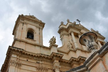 Noto Katedrali cephesi, Noto, Sicilya. Sicilya, Itlay, Avrupa 'nın Syracuse eyaletine bağlı Barok kasabası Noto. İtalya 'da tatiller. 