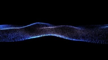 Fütürist tasarım için siyah arkaplan üzerindeki soyut mavi noktalı dalga deseni 3B