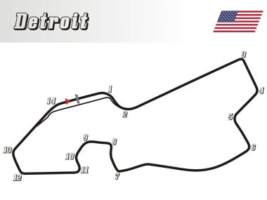  Detroit Belle Adası yarış pisti illüstrasyonları, Amerika Birleşik Devletleri.