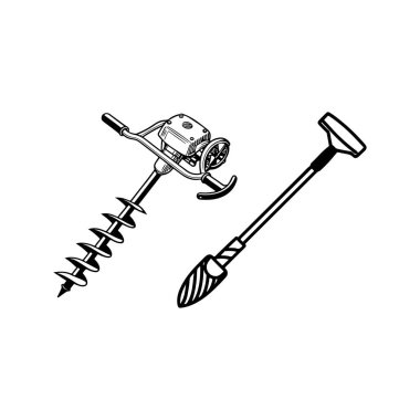 Beyaz arkaplan ile Auger Rustic Bahçe, Siluet vektör sanat illüstrasyonu