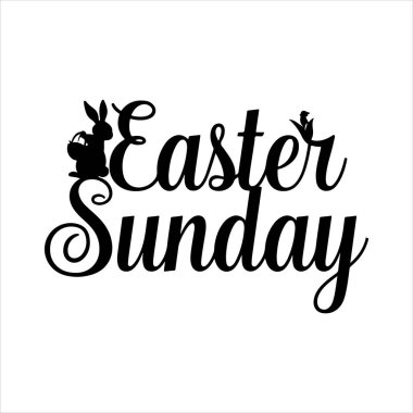 Paskalya Pazar tipografi siluet vektör sanat illüstrasyonu beyaz arkaplanlı