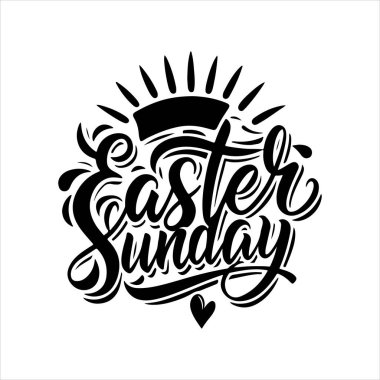 Paskalya Pazar tipografi siluet vektör sanat illüstrasyonu beyaz arkaplanlı