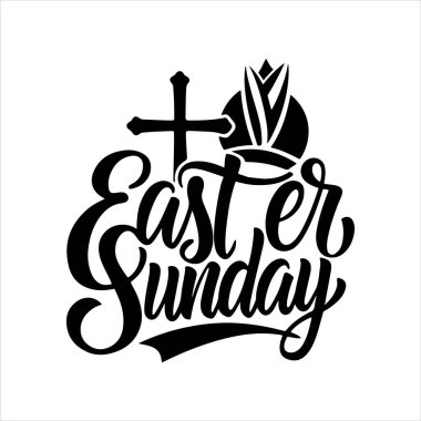 Paskalya Pazar tipografi siluet vektör sanat illüstrasyonu beyaz arkaplanlı