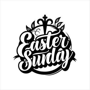 Paskalya Pazar tipografi siluet vektör sanat illüstrasyonu beyaz arkaplanlı