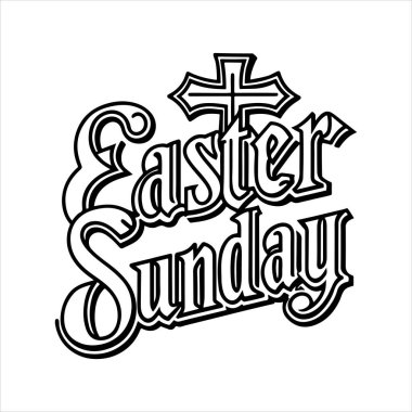 Paskalya Pazar tipografi siluet vektör sanat illüstrasyonu beyaz arkaplanlı