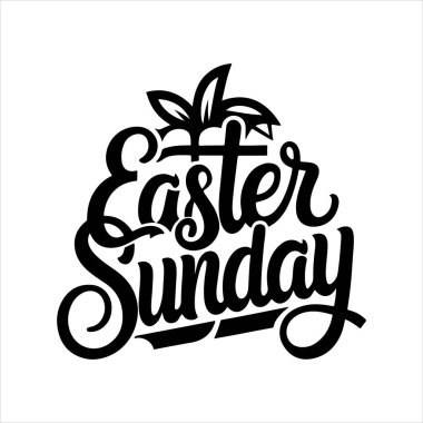 Paskalya Pazar tipografi siluet vektör sanat illüstrasyonu beyaz arkaplanlı