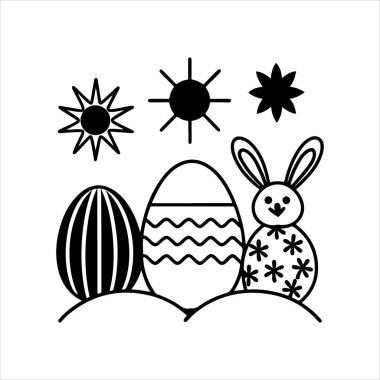 Paskalya Pazar tipografi siluet vektör sanat illüstrasyonu beyaz arkaplanlı