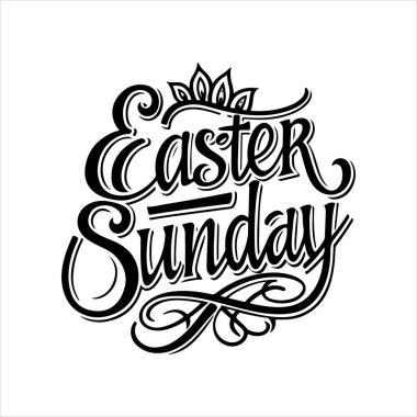 Paskalya Pazar tipografi siluet vektör sanat illüstrasyonu beyaz arkaplanlı