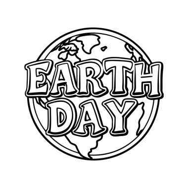 Yeryüzü günü tipografi silüeti beyaz arkaplanlı sanat çizimi