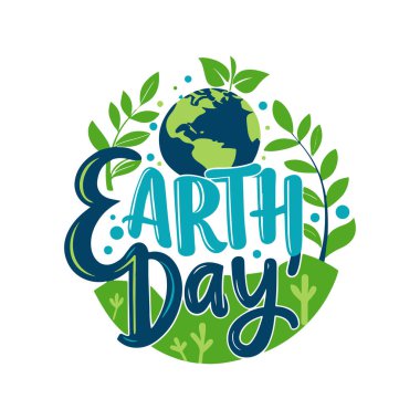 Yeryüzü günü tipografi silüeti beyaz arkaplanlı sanat çizimi