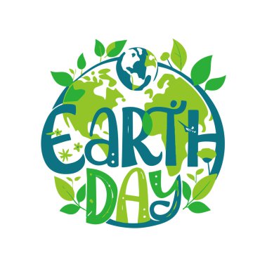 Yeryüzü günü tipografi silüeti beyaz arkaplanlı sanat çizimi