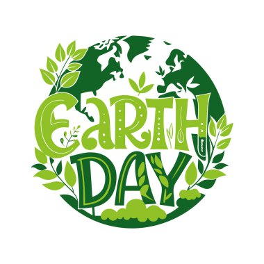 Yeryüzü günü tipografi silüeti beyaz arkaplanlı sanat çizimi