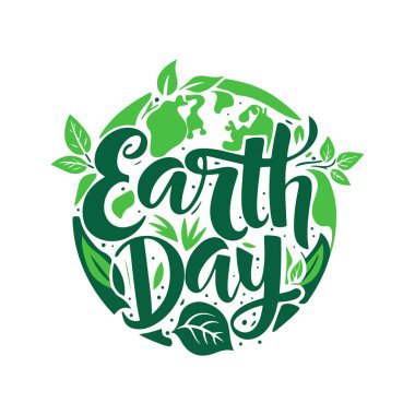 Yeryüzü günü tipografi silüeti beyaz arkaplanlı sanat çizimi