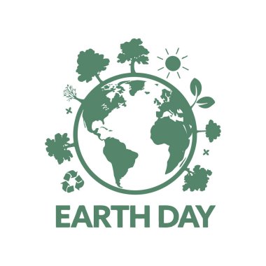 Yeryüzü günü tipografi silüeti beyaz arkaplanlı sanat çizimi