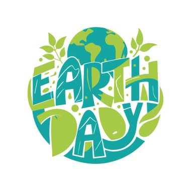 Yeryüzü günü tipografi silüeti beyaz arkaplanlı sanat çizimi