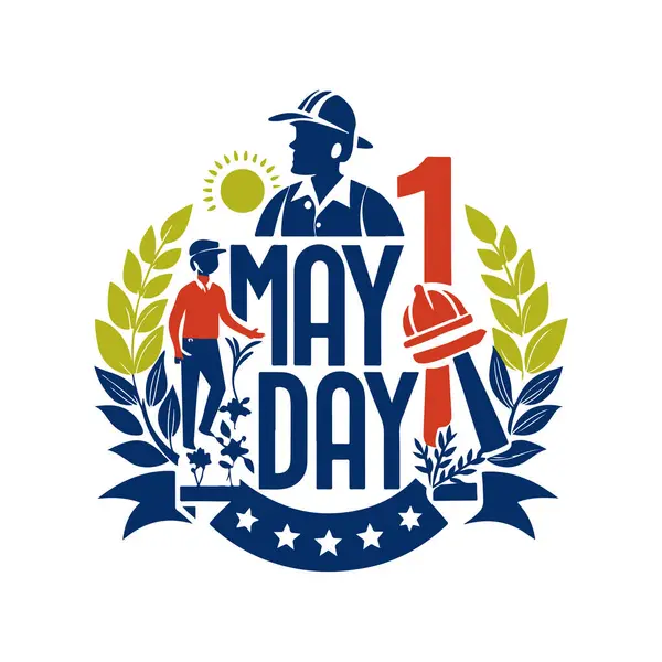 Mutlu İşçi Bayramı silüeti beyaz arkaplanlı vektör çizimi