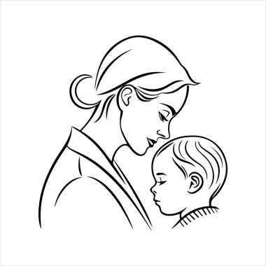 Anneler Günü 'nün bir satır sanatı. Beyaz arkaplanlı, soyut, minimal çizimler.