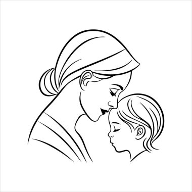 Anneler Günü 'nün bir satır sanatı. Beyaz arkaplanlı, soyut, minimal çizimler.