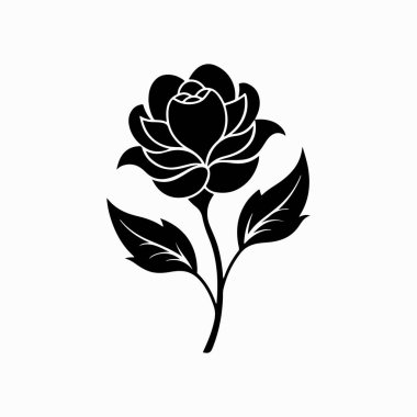 Beyaz arkaplanda bir çiçeğin zarif siyah silueti