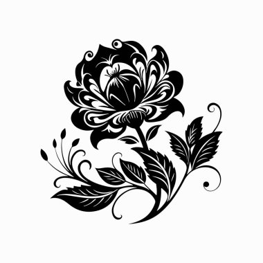 Beyaz arkaplanda bir çiçeğin zarif siyah silueti