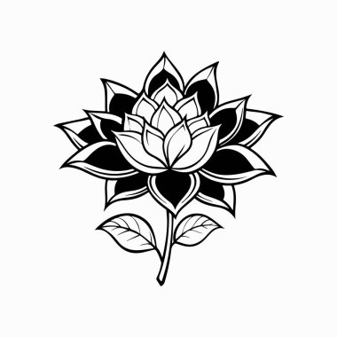 Beyaz arkaplanda bir çiçeğin zarif siyah silueti