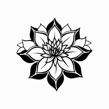 Beyaz arkaplanda bir çiçeğin zarif siyah silueti