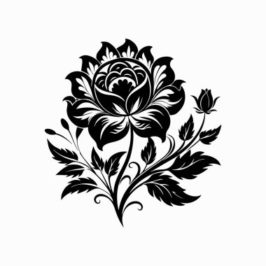 Beyaz arkaplanda bir çiçeğin zarif siyah silueti