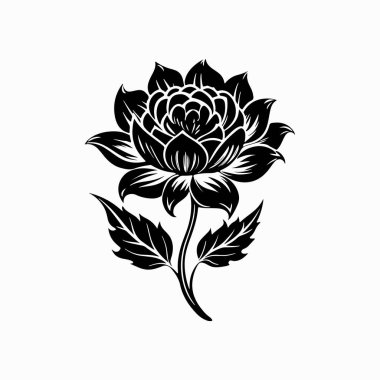 Beyaz arkaplanda bir çiçeğin zarif siyah silueti