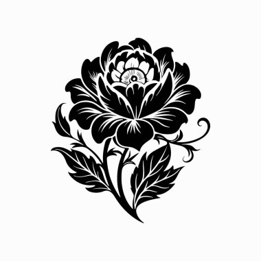 Beyaz arkaplanda bir çiçeğin zarif siyah silueti