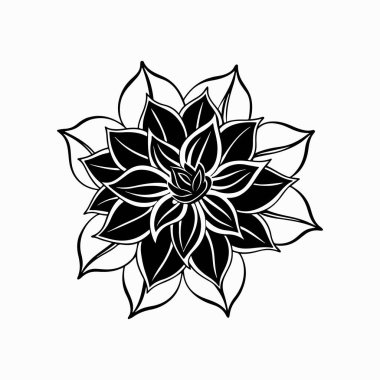 Beyaz arkaplanda bir çiçeğin zarif siyah silueti