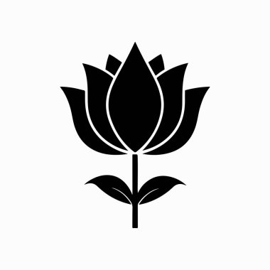 Beyaz arkaplanda bir çiçeğin zarif siyah silueti