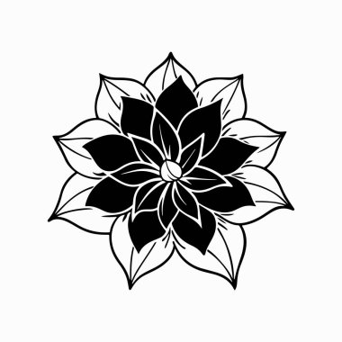 Beyaz arkaplanda bir çiçeğin zarif siyah silueti