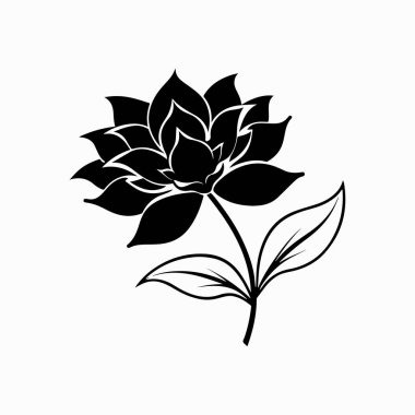 Beyaz arkaplanda siyah bir çiçeğin zarif siyah silüeti