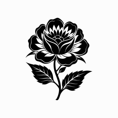 Beyaz arkaplanda siyah bir çiçeğin zarif siyah silüeti