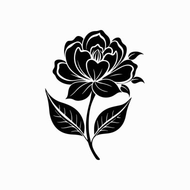 Beyaz arkaplanda siyah bir çiçeğin zarif siyah silüeti