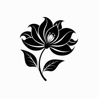 Beyaz arkaplanda siyah bir çiçeğin zarif siyah silüeti