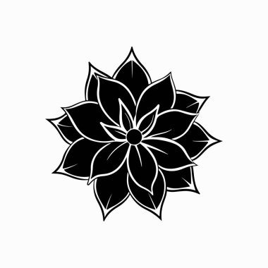 Beyaz arkaplanda siyah bir çiçeğin zarif siyah silüeti