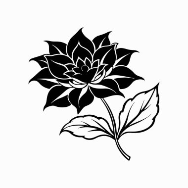 Beyaz arkaplanda siyah bir çiçeğin zarif siyah silüeti