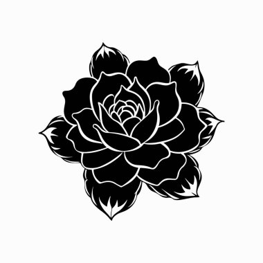 Beyaz arkaplanda siyah bir çiçeğin zarif siyah silüeti