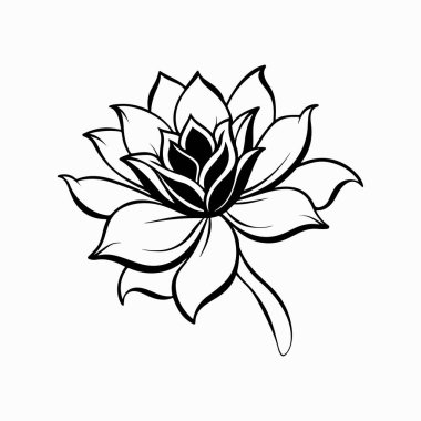 Beyaz arkaplanda siyah bir çiçeğin zarif siyah silüeti