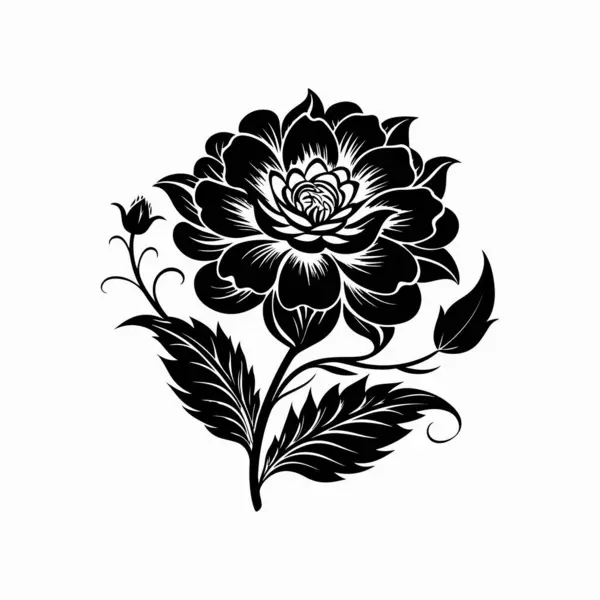 Beyaz arkaplanda bir çiçeğin zarif siyah silueti