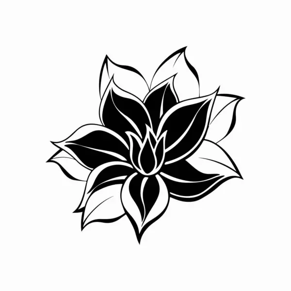 Beyaz arkaplanda siyah bir çiçeğin zarif siyah silüeti