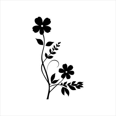 Çiçek köşeli siluet tasarım vektör çizimi beyaz arkaplanlı
