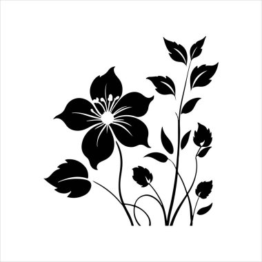 Çiçek köşeli siluet tasarım vektör çizimi beyaz arkaplanlı