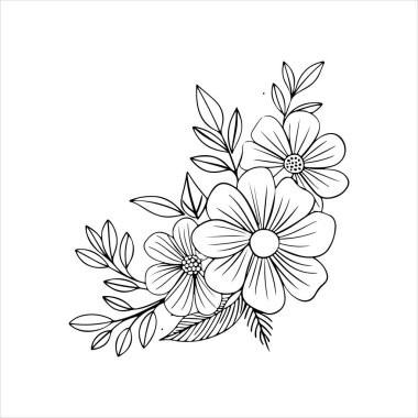 Çiçek köşeli siluet tasarım vektör çizimi beyaz arkaplanlı